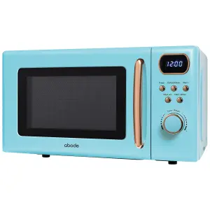 Abode Retro Blue Microwave 20L 700W Digital 8 Auto Cook Rose Gold with Defrost Setting AMD2004GRG