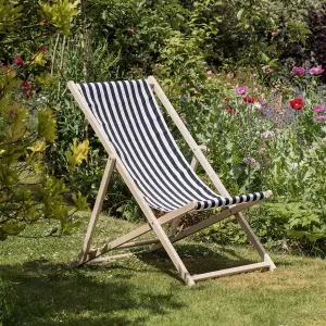 Harbour Housewares - Folding Wooden Garden Deck Chairs - Black Stripe - Pack of 4