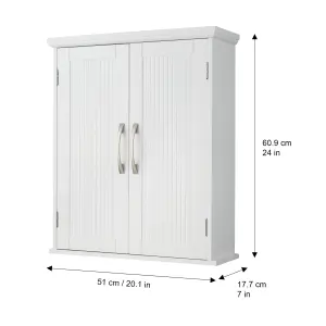 Teamson Home Wall Mounted Bathroom Cabinet with 2 Doors and Adjustable Shelves, Bathroom Storage, White