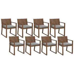 Set of 8 Garden Chairs with Cushions SASSARI Acacia Wood Grey