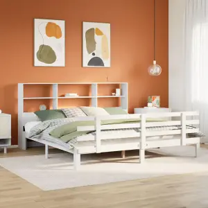 Berkfield Bookcase Bed without Mattress White 200x200cm Solid Wood Pine