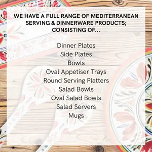 Purely Home Mediterranean Melamine Oval Bowl, Oval Tray, Round Platter & Salad Servers Set