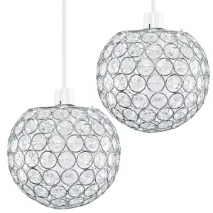 ValueLights Ducy Pair of Modern Chrome Globe Ceiling Light Shades with Acrylic Crystal Effect Jewels