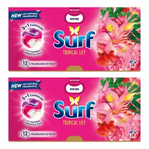 Surf 3 in 1 Laundry Washing Detergent Capsules Tropical Lily, 52 Washes, 2Pk