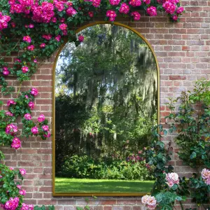 MirrorOutlet Arcus - Gold Full Length Framed Arched Leaner Wall Garden Outdoor Mirror 75" x 47" (190x120CM)