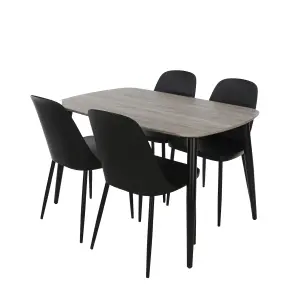 Core Products Aspen Grey Oak Effect 120cm Rectangular Dining Table with 4 Black Plastic Duo Design Chairs