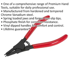 140mm Straight Nose External Circlip Pliers with Spring Loaded Jaws and Non-Slip Tips