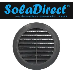 Graphite Grey Louvred Wall Vent Grille with Flyscreen for 100 mm / 4" Round Wall Outlet - Air Ventilation Duct Cover with Flange