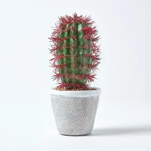 Homescapes Denmoza Artificial Cactus with Flowers in Patterned Pot, 25 cm Tall