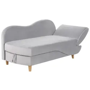 Right Hand Velvet Chaise Lounge with Storage Light Grey MERI II