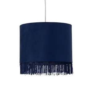 First Choice Lighting Tassel Navy Blue Velvet with Chrome Inner Easy Fit 25cm Pendant Shade