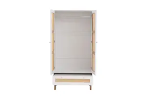 White 2 Door Wardrobe Rattan 1 Drawer Mid Century Modern