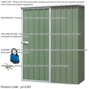 Durable 150x80cm Galvanised Steel Garden Shed - Secure Outdoor Metal Storage Solution in Green