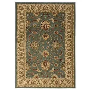 Persian Easy to Clean Aqua Bordered Floral Traditional Rug for Dining Room-200cm X 285cm