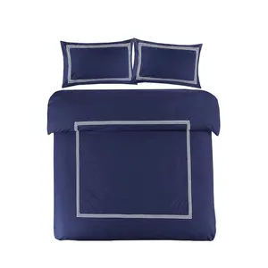 Harmonia Polyester Solid Colour Duvet Cover Set with Pillowcases Navy/White / Double Duvet Cover + 2 Standard Pillowcases