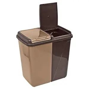 Plastic Handle Multi-Compartment Rubbish & Recycling Bin - 90L Brown/Chocolate / 47cm H x 52cm W x 34cm D