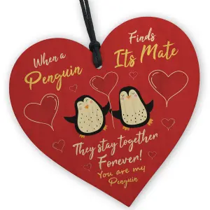 Red Ocean My Penguin Red Wooden Heart Gift For Valentines Day, Novelty Anniversary Gifts For Him Her,