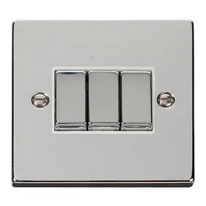 Polished Chrome 10A 3 Gang 2 Way Ingot Light Switch - White Trim - SE Home