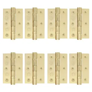 AFIT Polished Brass Door Hinges - 3 Inch / 76mm  Internal Fire Door Hinges - 4 Pairs