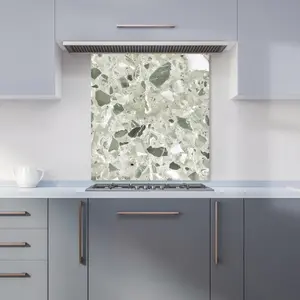 Sage Green And White Quartz Effect Premium Glass Kitchen Splashback W700mm x H750mm