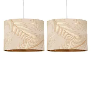 First Choice Lighting Set of 2 Tropica Champagne with Gold Embossed Leaf Detail 30cm Pendant Shades