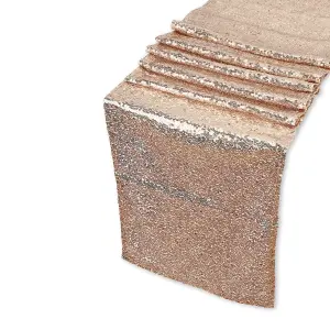 Neel Blue 11x108 Inch Shimmer Sequin Table Runner Glitter Fabric, Rose Gold