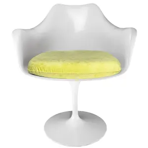 White Tulip Armchair with Luxurious Yellow Cushion