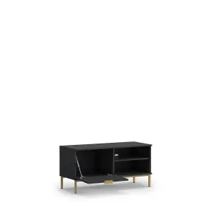 Sleek Pula TV Cabinet 101cm - Compact Black Portland Ash with Gold Detailing - W1010mm x H500mm x D410mm