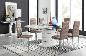 Renato 6 Extending Table And 8 Cappuccino Beige Milan Chairs