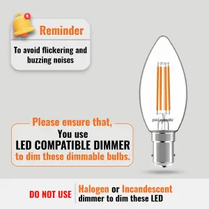 paul russells LED Filament Dimmable Candle Bulb, SBC B15, 4.5W 470 Lumens, 40w Equivalent, 2700K Warm White, Pack of 6