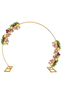 Round Arch Stand Metal Backdrop Stand Garden Arbors - 2.6m x 2.2m, Gold