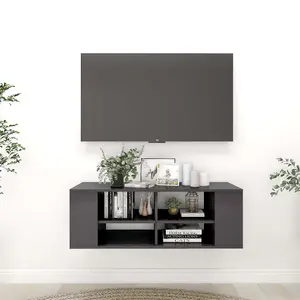 vidaXL Wall-Mounted TV Cabinet High Gloss Grey 102x35x35 cm Engineered Wood