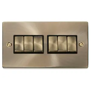 Click Scolmore Deco Plate Switch 6 Gang 10AX 2 Way Antique Brass - VPAB416BK