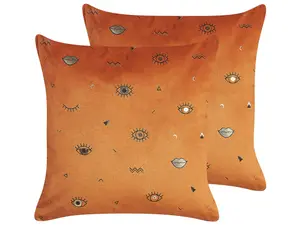 Set of 2 Cushions AEONIUM Velvet 45 x 45 cm Abstract Orange