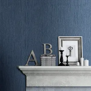 Muriva Blue Texture Metallic & glitter effect Embossed Wallpaper