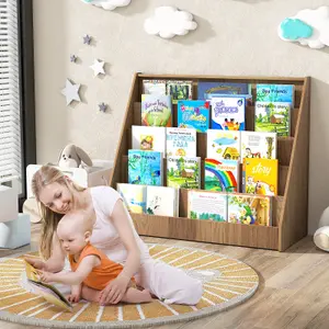 COSTWAY Kids Bookshelf 5-Tier Wooden Children Bookcase Magazine Display Rack