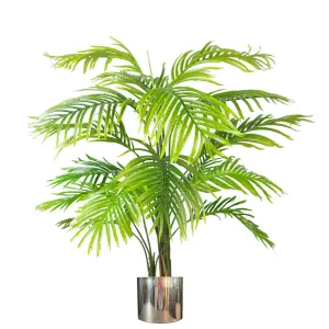 130cm Artificial Areca Palm Tree - Extra Large With Silver Metal Planter