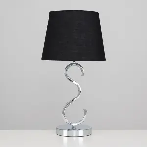 ValueLights Cabonna Modern Sleek Design Polished Chrome Touch Table Lamp with Black Tapered Light Shade