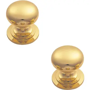 2x Victorian Round Cupboard Door Knob 42mm Dia Polished Brass Cabinet Handle