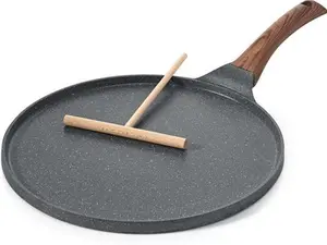 Sensarte Non Stick Crepe Pan, Dosa Pan Die-Cast Auluminium Pancake Flat Skillet Tawa Griddle 26cm With Stay-Cool Handle, Induction Compatible, PFOA