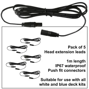 First Choice Lighting Pack of 5 x 1m Head Extension Leads for use with our White & Blue Decking Kits only