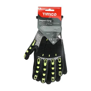 Timco - Impact Cut Glove - Sandy Nitrile Coated HPPE Fibre and Glass Fibre Gloves with TPR Pads (Size Medium - 1 Each)