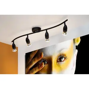 Lucide Caro Modern Ceiling Spotlight Bar - 4xGU10 - Black