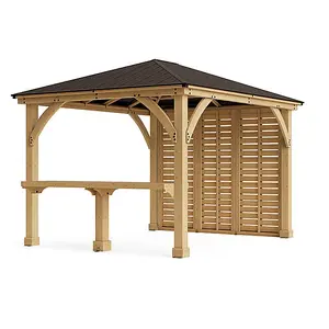 10ft x 12ft (3m x 3.7m) Meridian Gazebo with Privacy Wall & Wooden Bar Counter