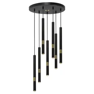 Milagro Monza Designer Black Pendant Lamp (7XG9) High Quality Hand Made from Matt Black Alloy With Luxurious Gold Detail