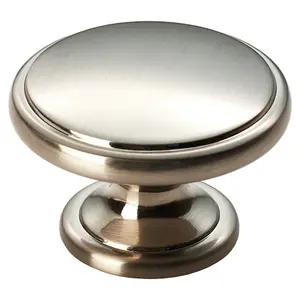 Ring Domed Cupboard Door Knob 38.5mm Diameter Satin Nickel Cabinet Handle