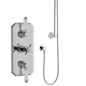 Chrome Triple Concealed Thermostatic Mixer Shower With Wall Mounted Slide Rail Kit & Overhead Drencher (Aqua) - 2 Shower Heads