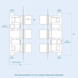 Lilly 3 Dial 2 Way Round Concealed Thermostatic Mixer Valve, Round Handset & Shower Head Chrome