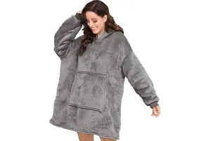 Thick Super Soft Sherpa Lined Hoodie Blanket - Grey