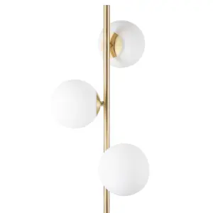 First Choice Lighting Pair of Satin Brass Floor Lamps with Opal Globe Shades